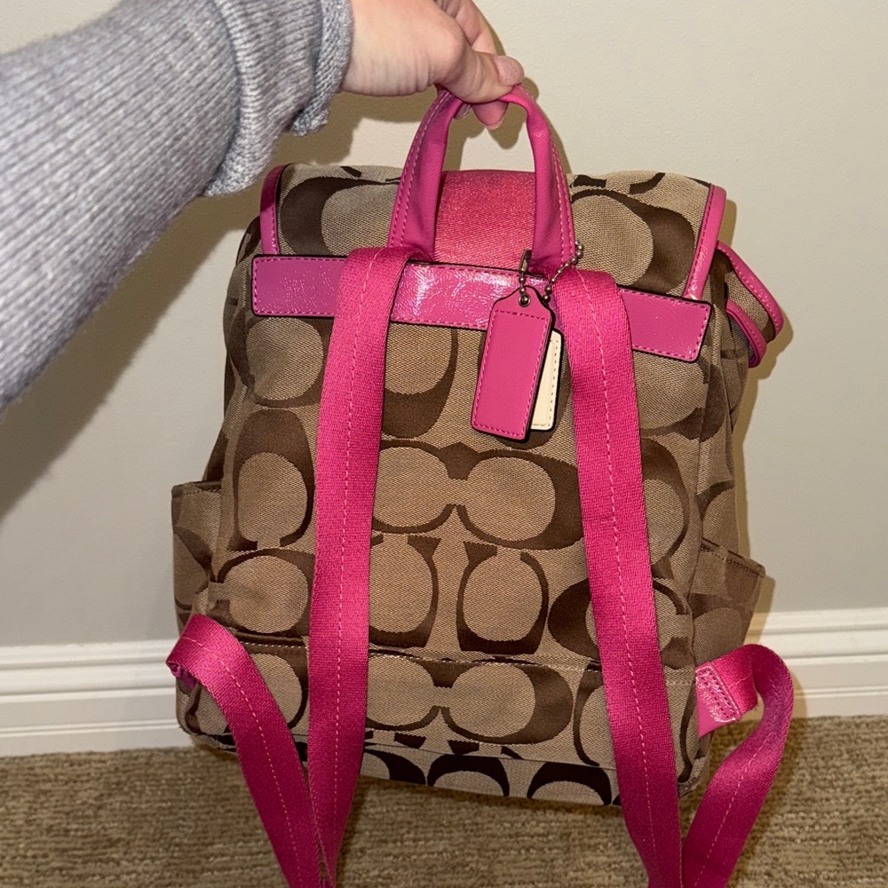 Coach Signature Brown and Pink Backpack - Picture 4 of 4